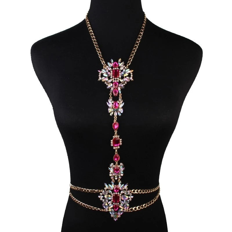 Vedawas Glamorous Shiny Crystal Body Chain - Seductive Faux Gemstone Design - Premium Luxury Jewelry for Alluring Body Decor